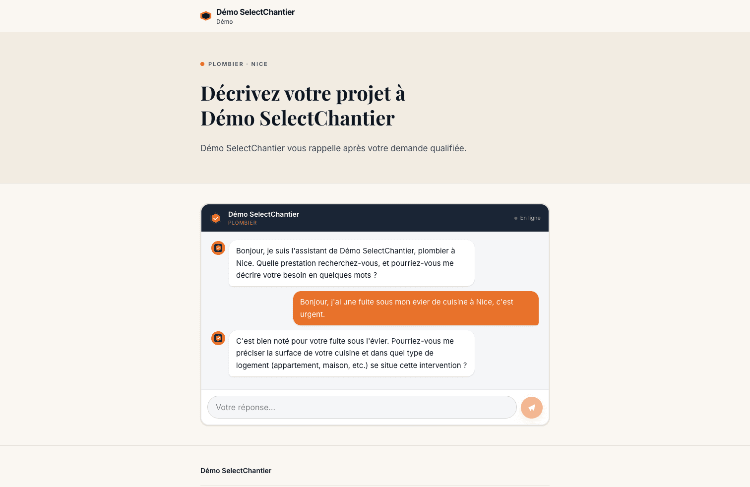 Page client SelectChantier : l'assistant IA qualifie le chantier en conversation