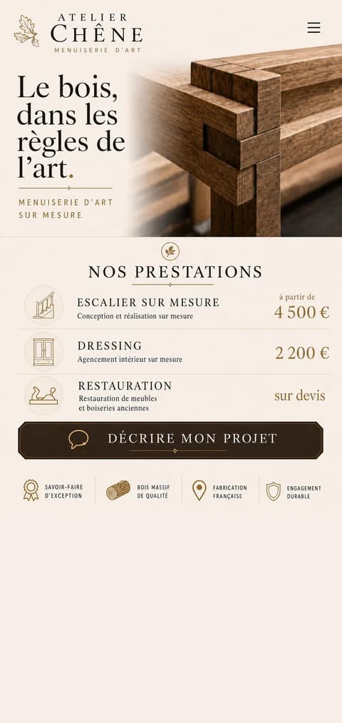 Vitrine Atelier Chêne, menuiserie : crème et noyer, prestations sur mesure
